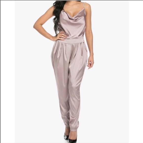 Fashion nova Satin mauve cowl neck jumpsuit small - Picture 1 of 7